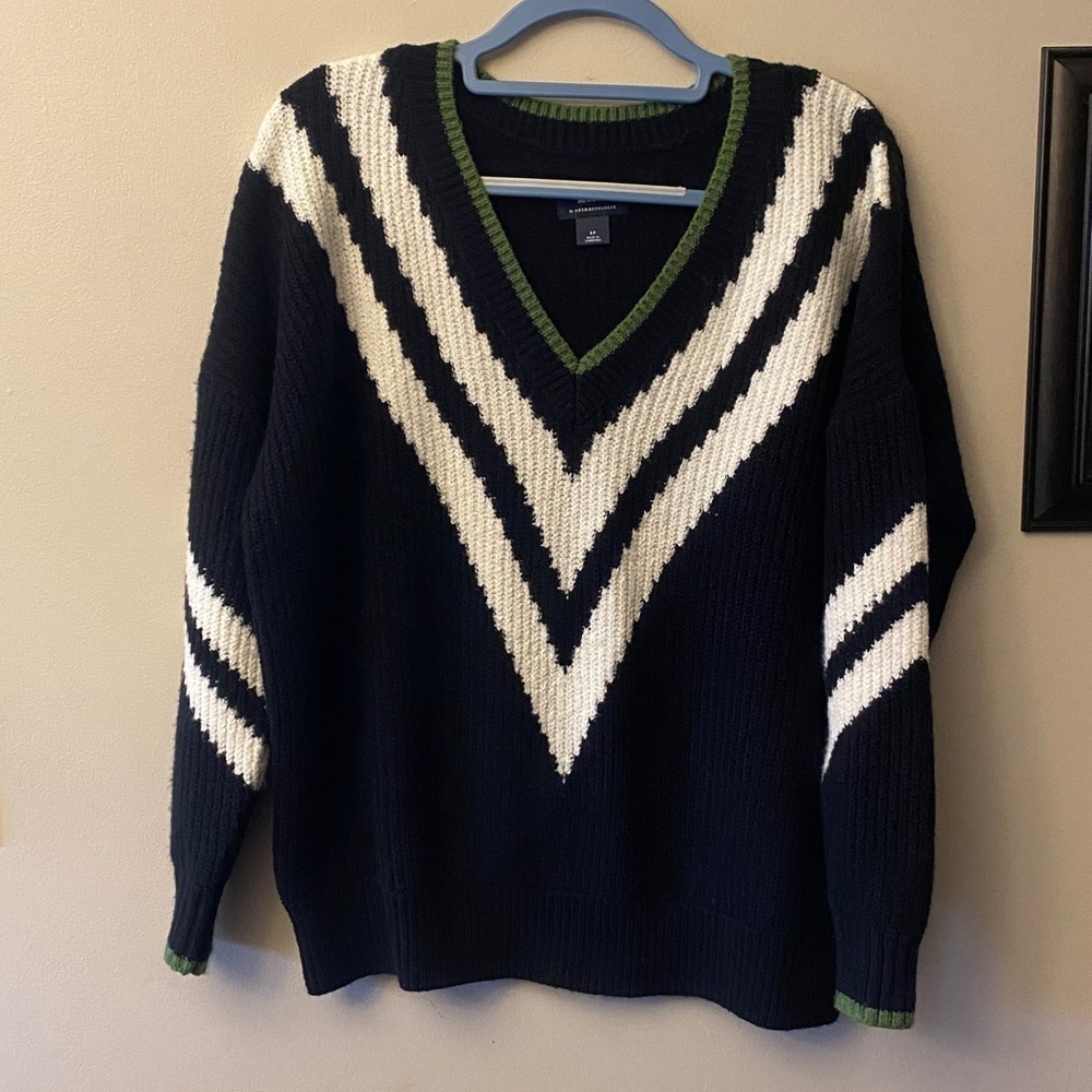 Anthropologie Maeve Black Sweater with Green Trim